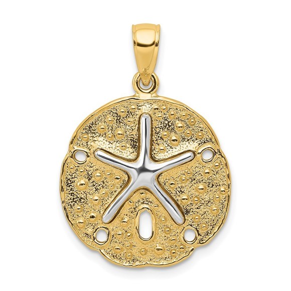14k Yellow Gold Two Tone Sand Dollar Starfish Necklace Charm Pendant